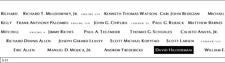 Panel S-21, South Pool, National September 11 Memorial