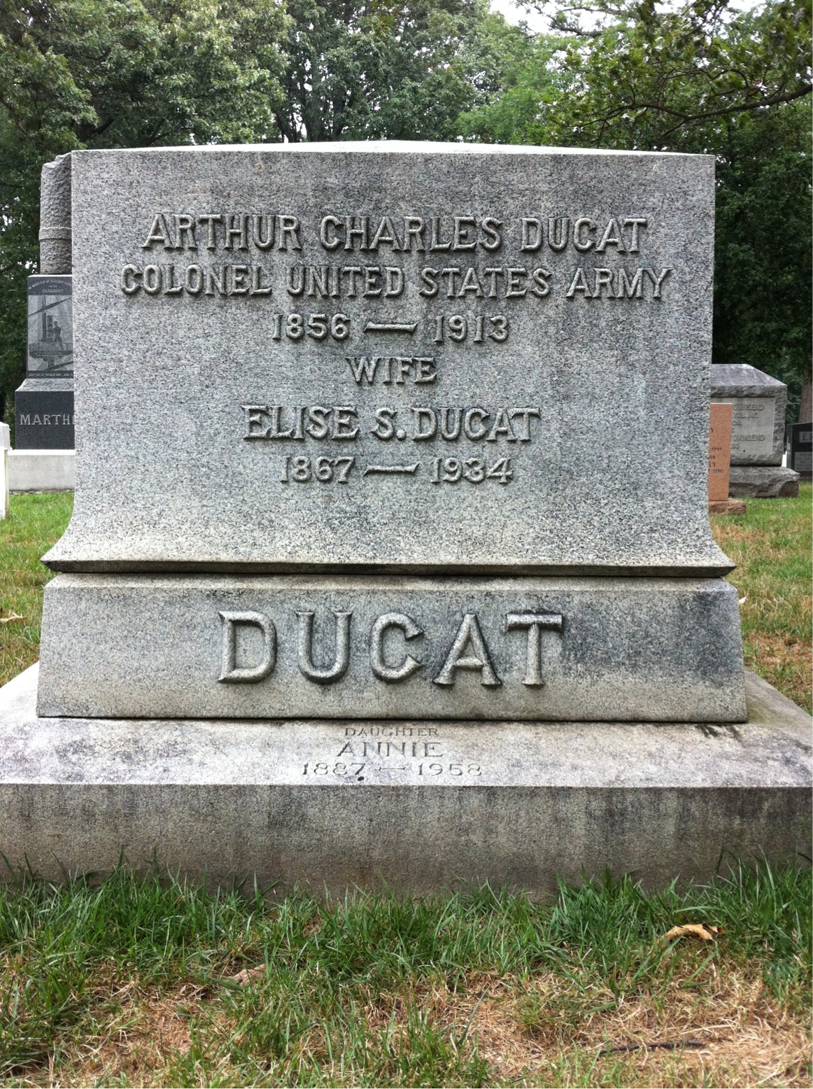 Headstone shared by 3 interments, including Annie Ducat