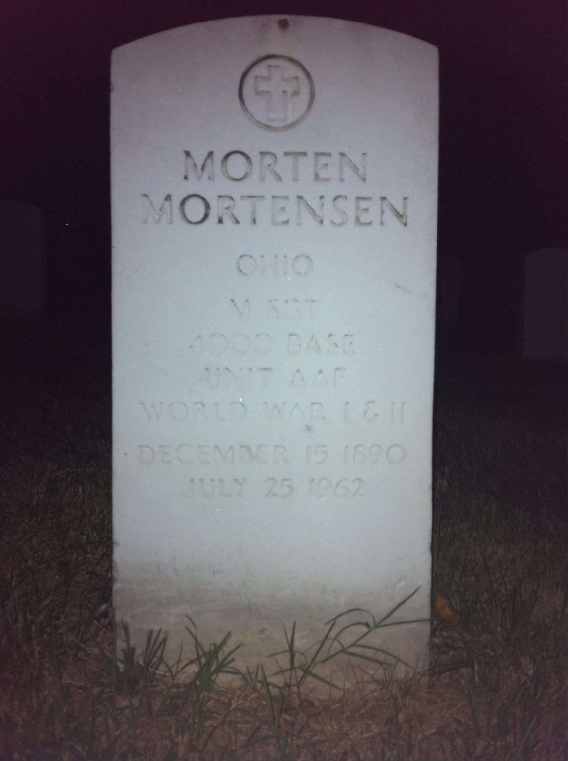 Headstone shared by 2 interments, including Mary J Mortensen
