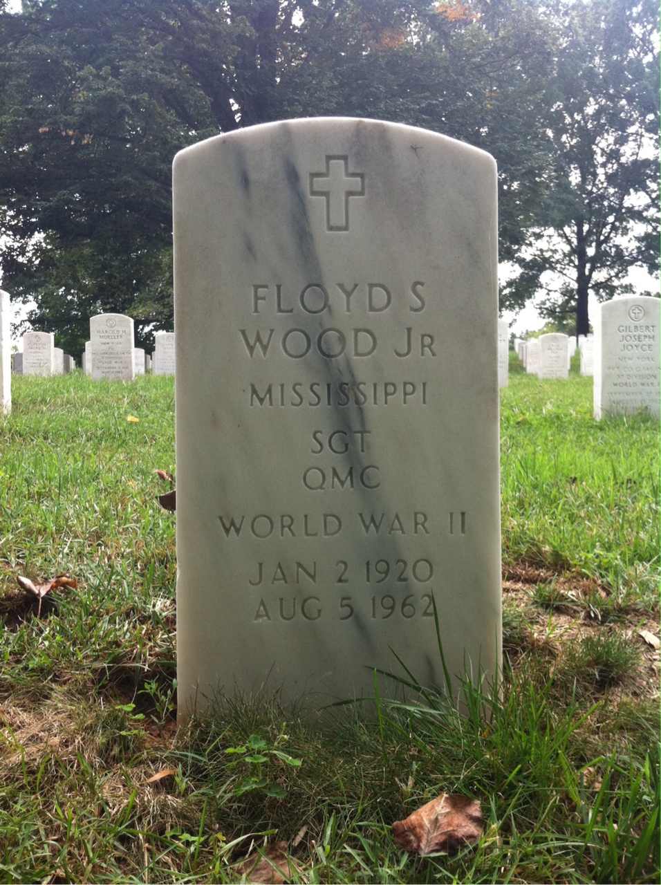 Headstone shared by 2 interments, including Floyd S Wood Jr.