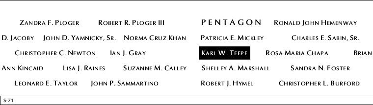 Panel S-71, South Pool, National September 11 Memorial