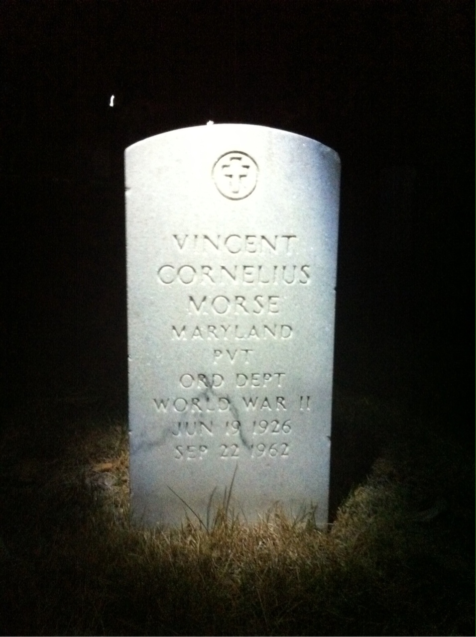 Headstone shared by 2 interments, including Vincent C Morse