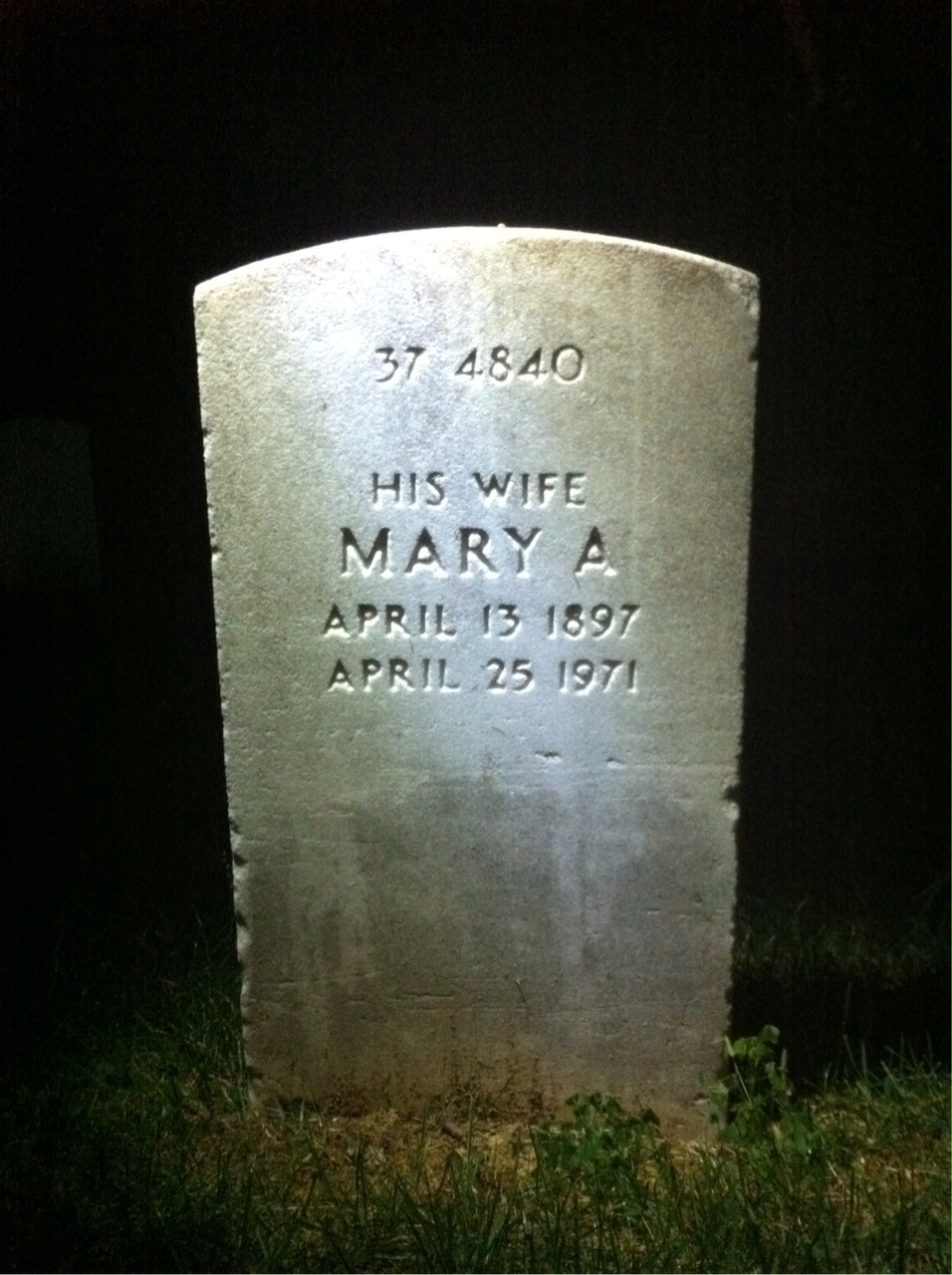 Headstone shared by 2 interments, including Mary A Dooling
