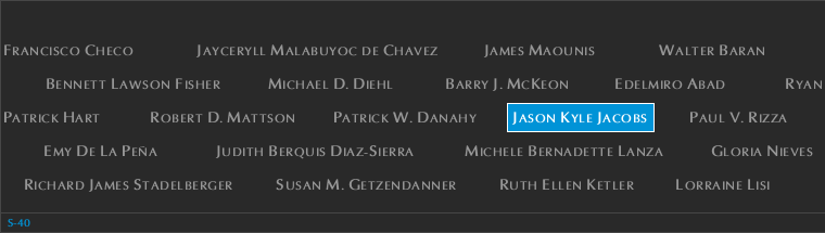 Panel S-40, South Pool, National September 11 Memorial