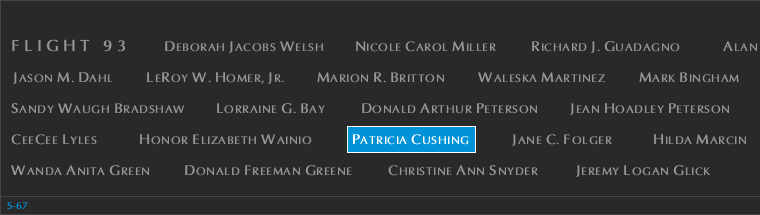 Panel S-67, South Pool, National September 11 Memorial