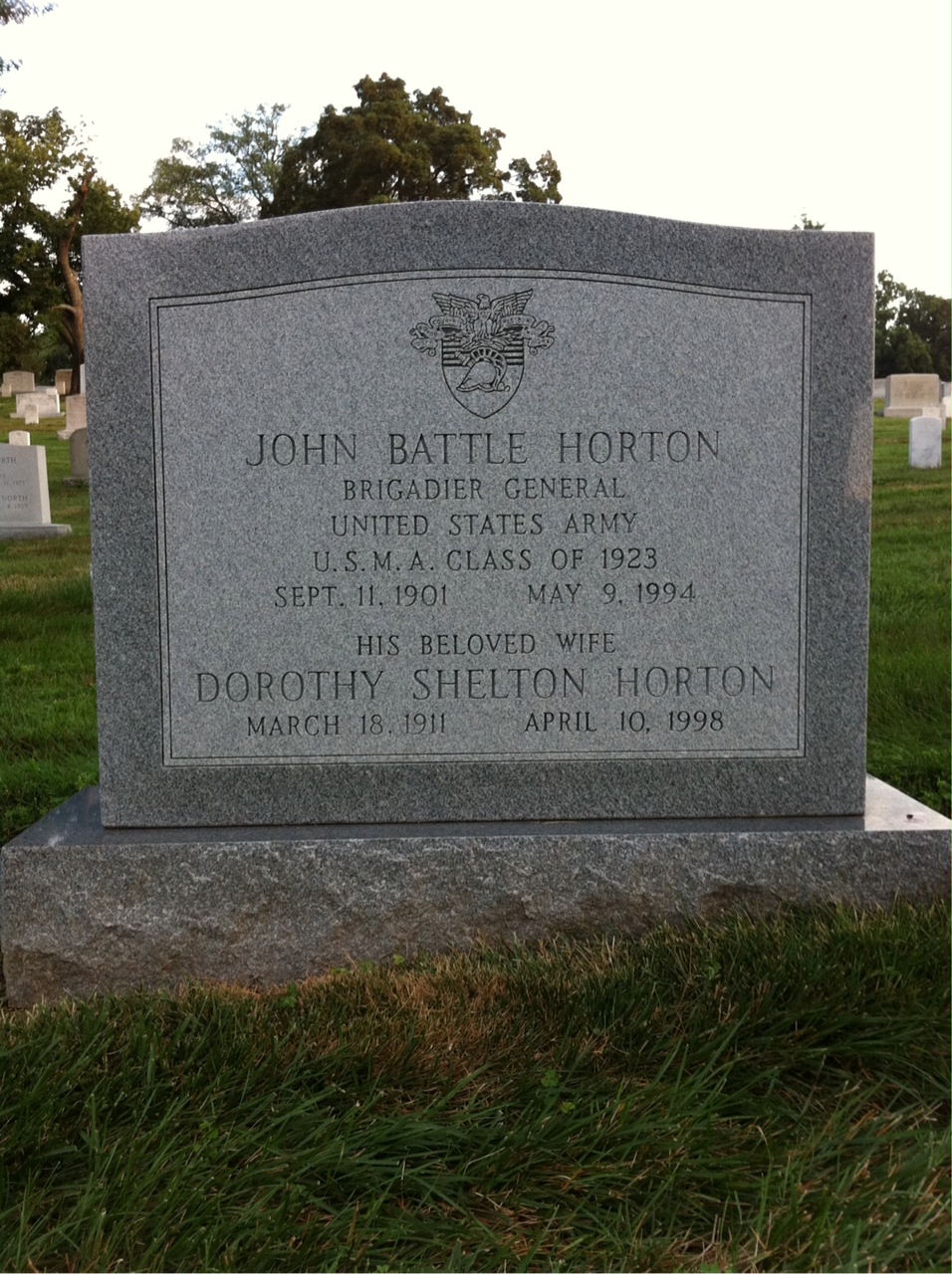 Headstone shared by 2 interments, including John B Horton