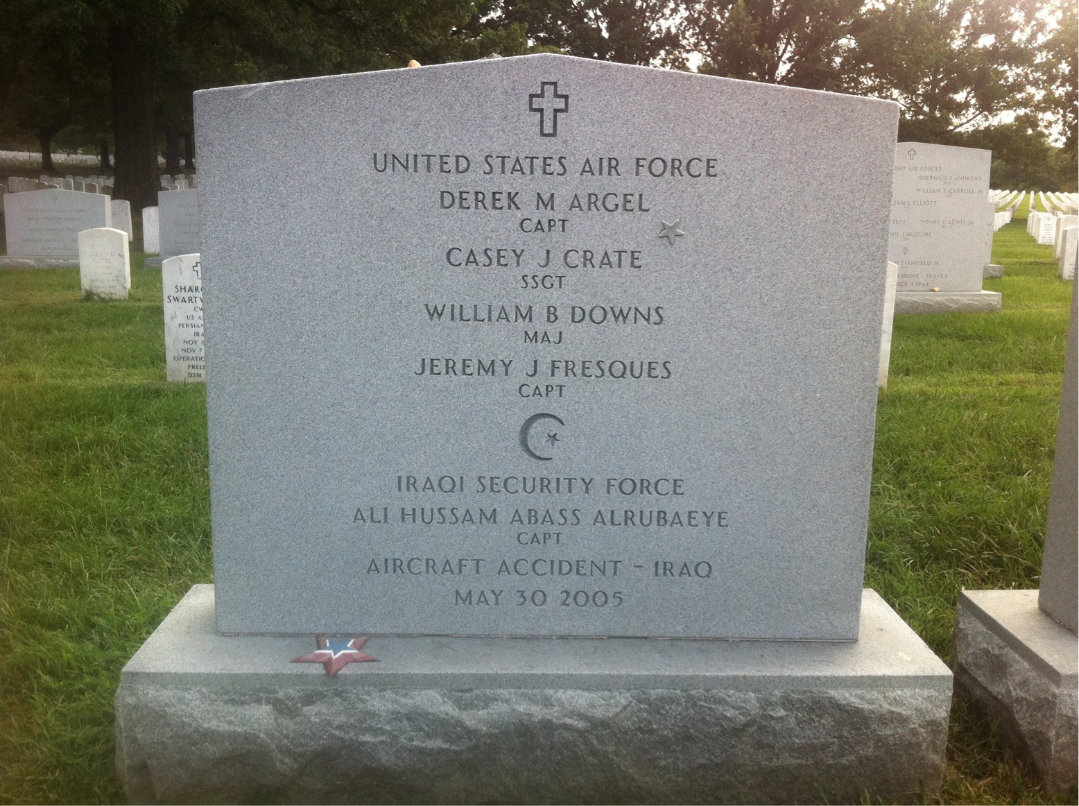 Headstone shared by 3 interments, including Derek Mears Argel