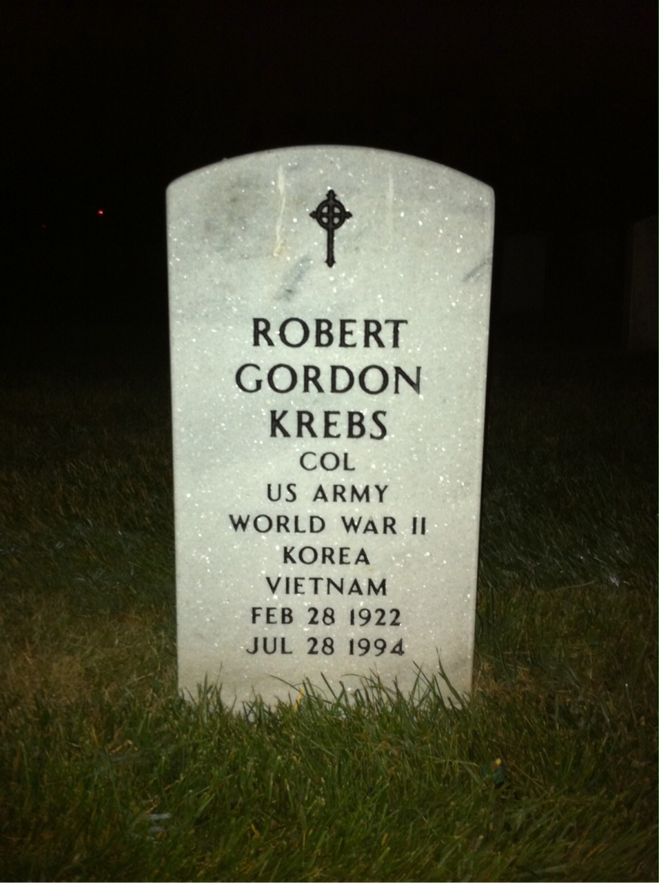 Headstone shared by 2 interments, including Robert Gordon Krebs