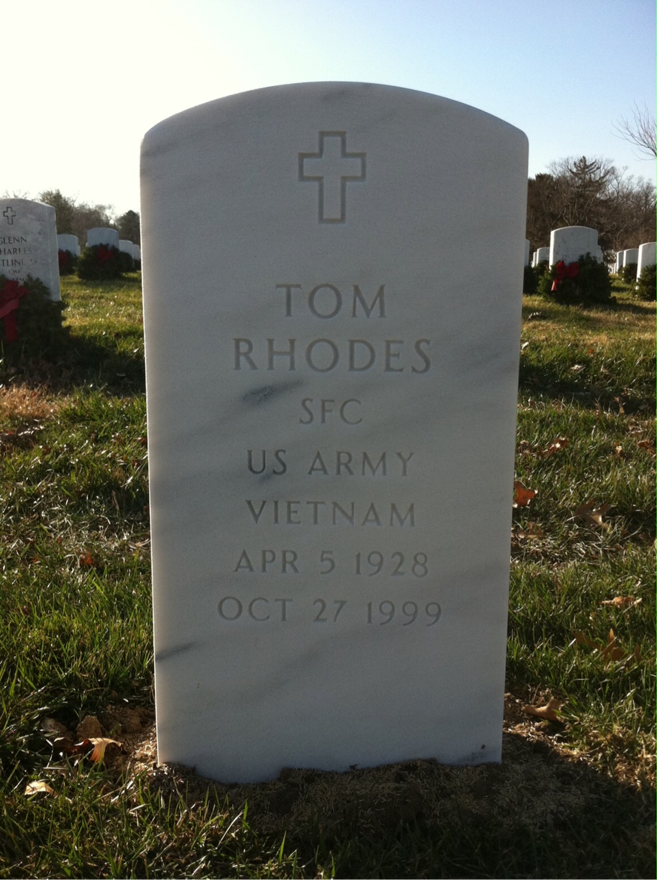Headstone shared by 2 interments, including Tom Rhodes