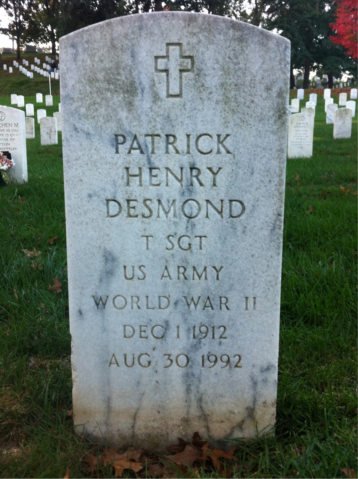 Headstone shared by 2 interments, including Patrick H Desmond
