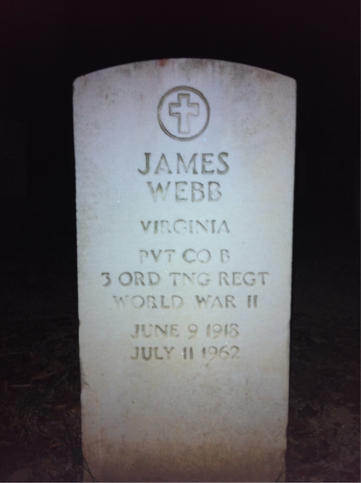 Headstone shared by 2 interments, including James A Webb