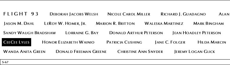 Panel S-67, South Pool, National September 11 Memorial