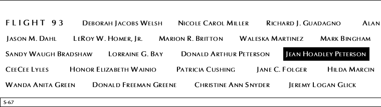 Panel S-67, South Pool, National September 11 Memorial