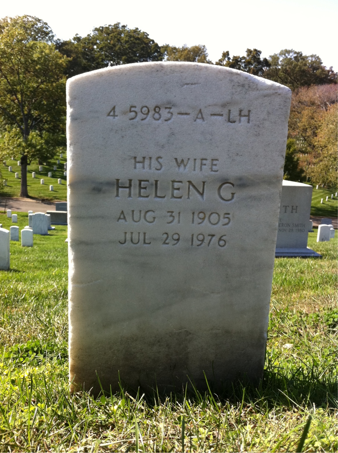 Headstone shared by 2 interments, including Helen G Barnes