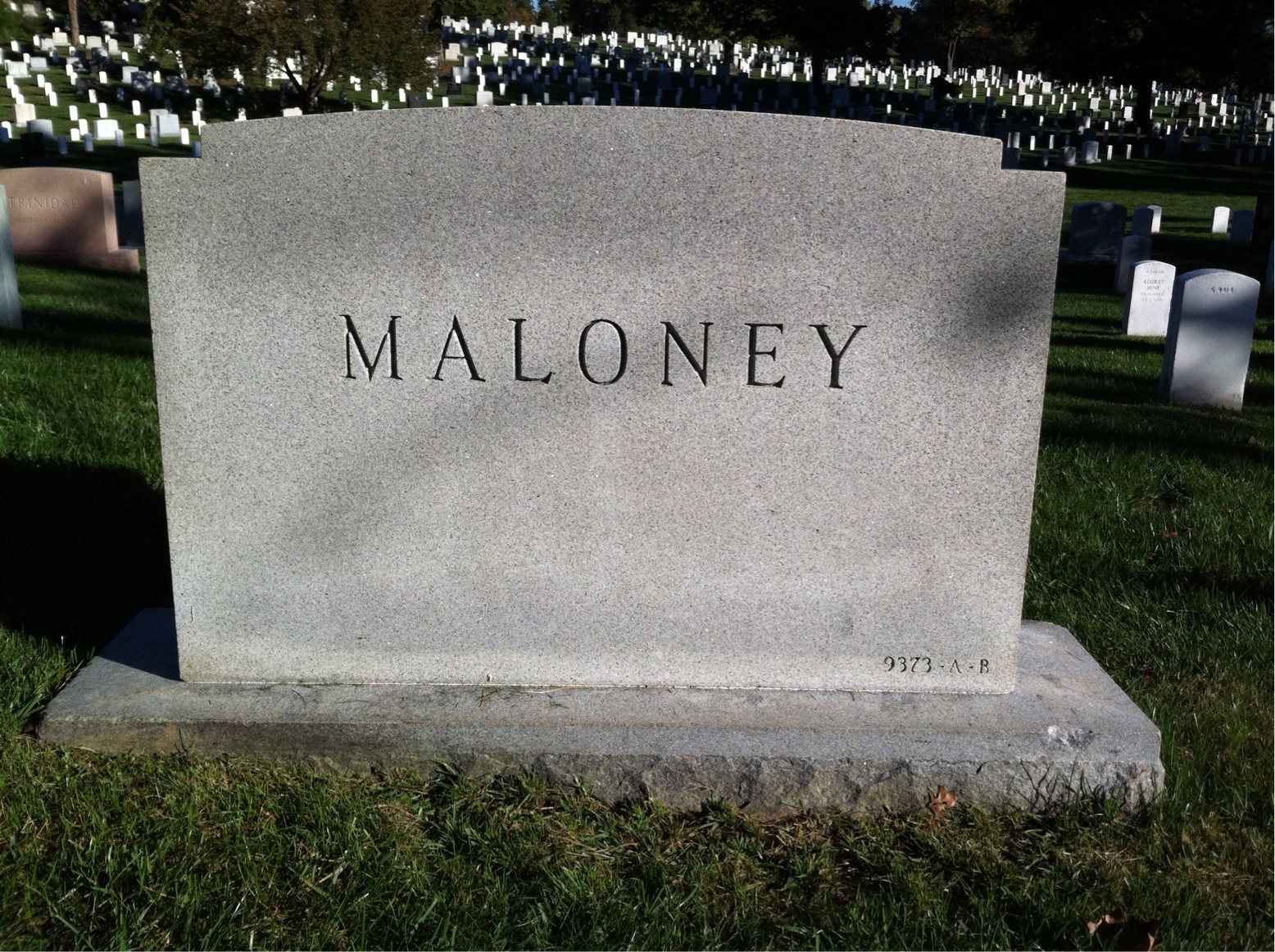 Headstone shared by 2 interments, including Elbert S Maloney
