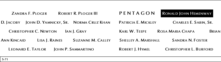 Panel S-71, South Pool, National September 11 Memorial