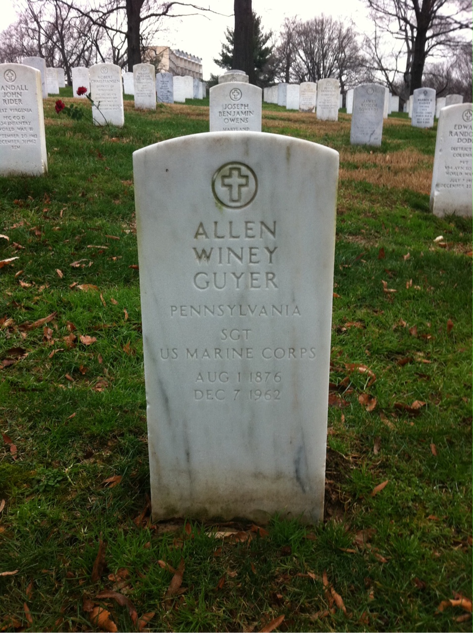 Headstone shared by 2 interments, including Lena W Guyer