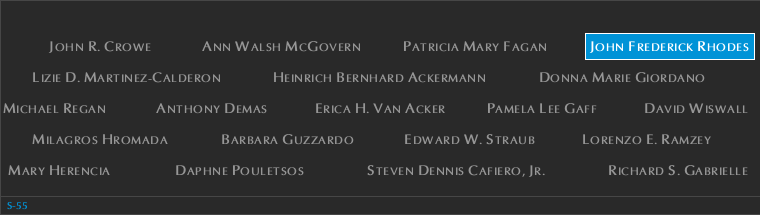 Panel S-55, South Pool, National September 11 Memorial