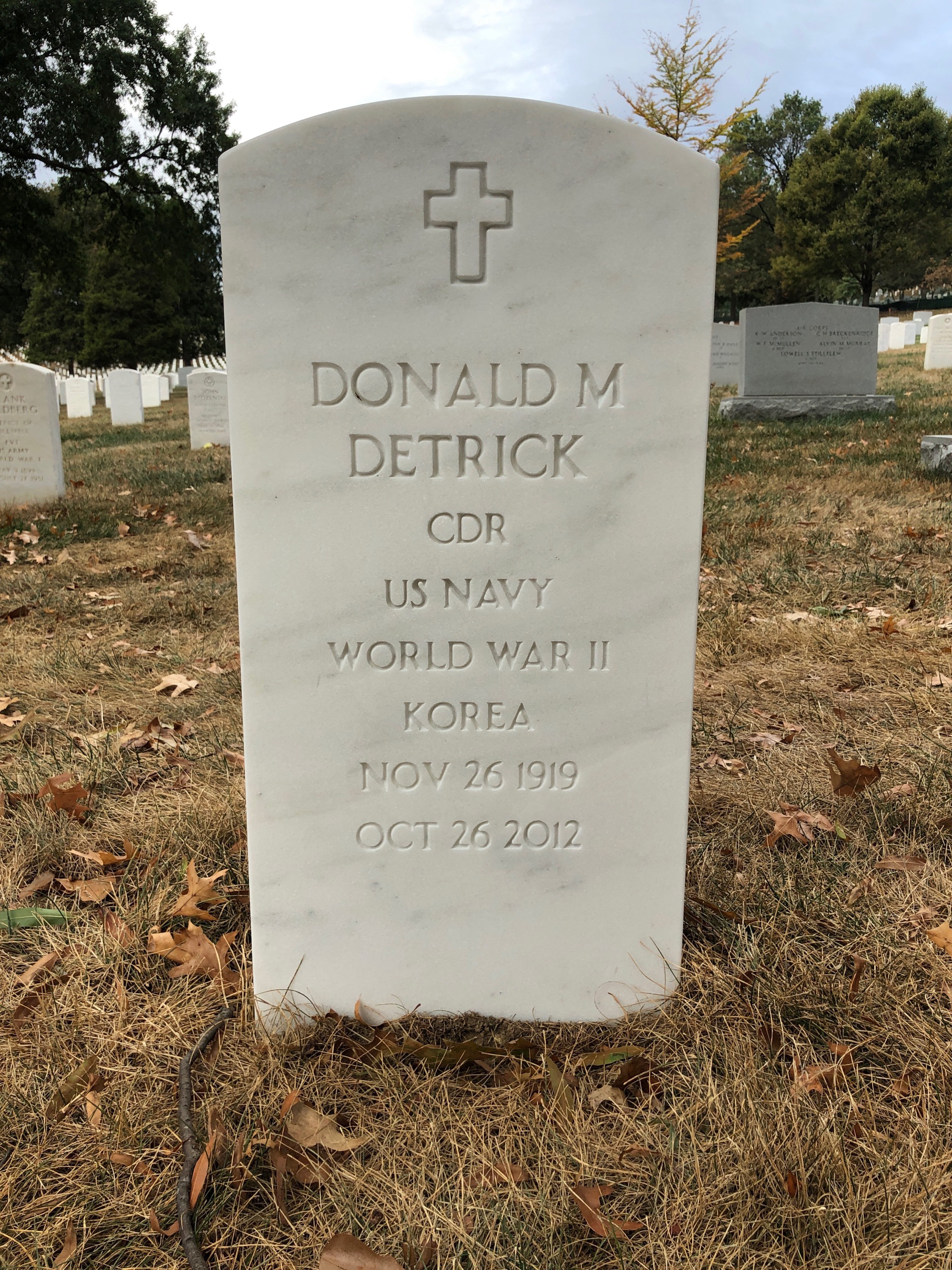 Headstone shared by 2 interments, including Donald M Detrick