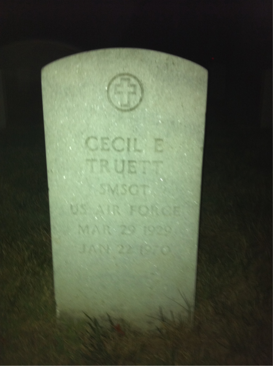 Headstone shared by 2 interments, including Cecil E Truett