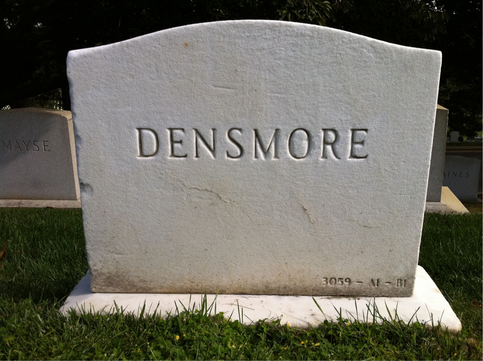 Headstone shared by 2 interments, including Charles W Densmore