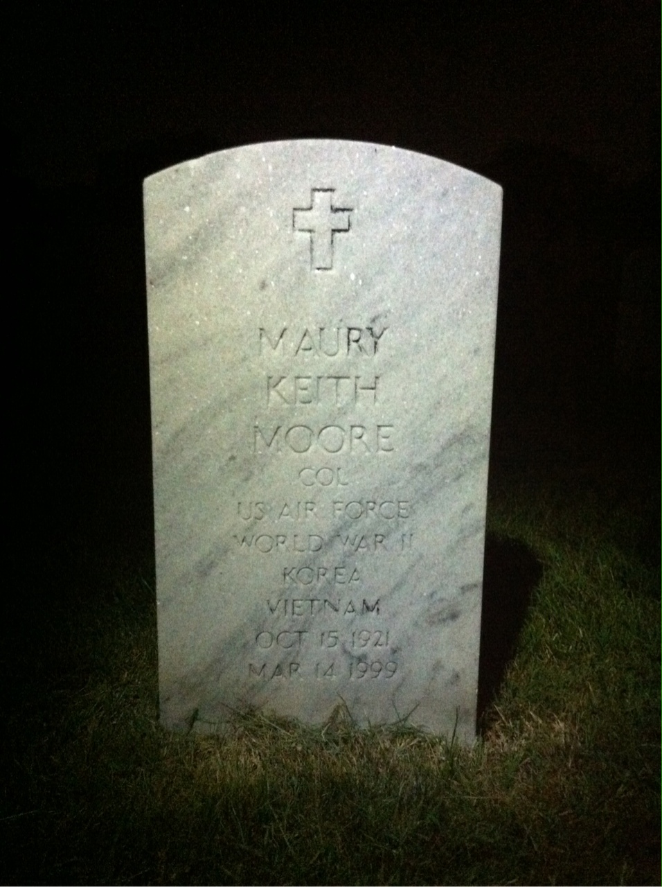 Headstone shared by 2 interments, including Maury K Moore