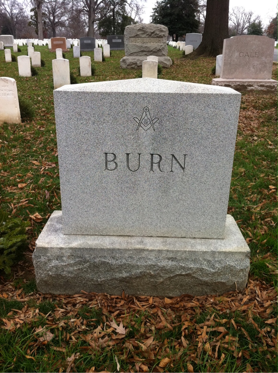 Headstone shared by 2 interments, including Samuel H Burn