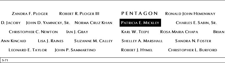 Panel S-71, South Pool, National September 11 Memorial