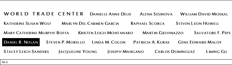 Panel N-3, North Pool, National September 11 Memorial