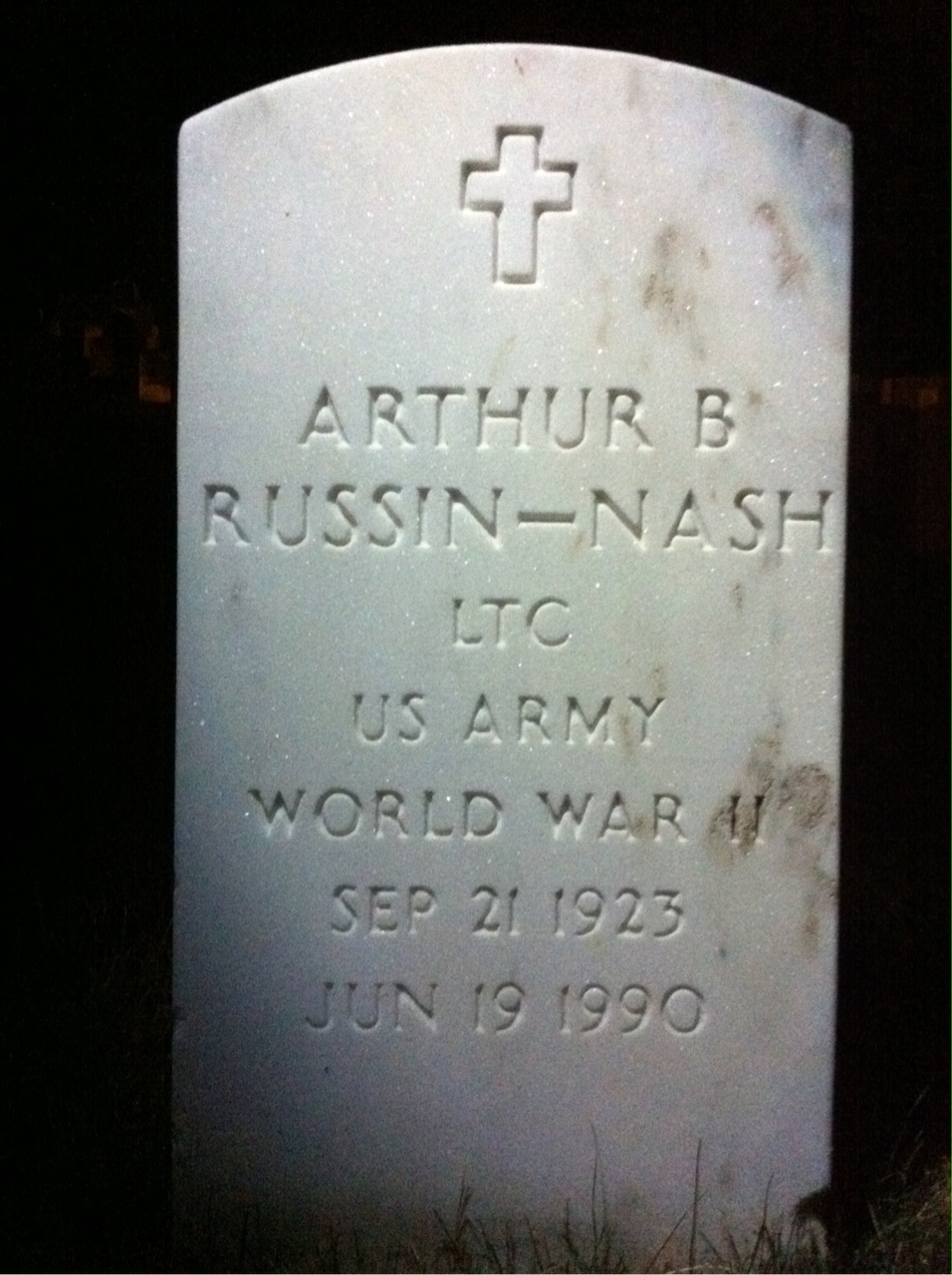 Headstone shared by 2 interments, including Arthur B Russin-Nash