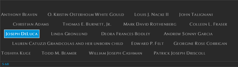 Panel S-68, South Pool, National September 11 Memorial