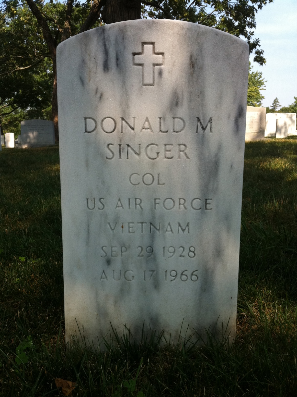 Headstone shared by 2 interments, including Donald Maurice Singer