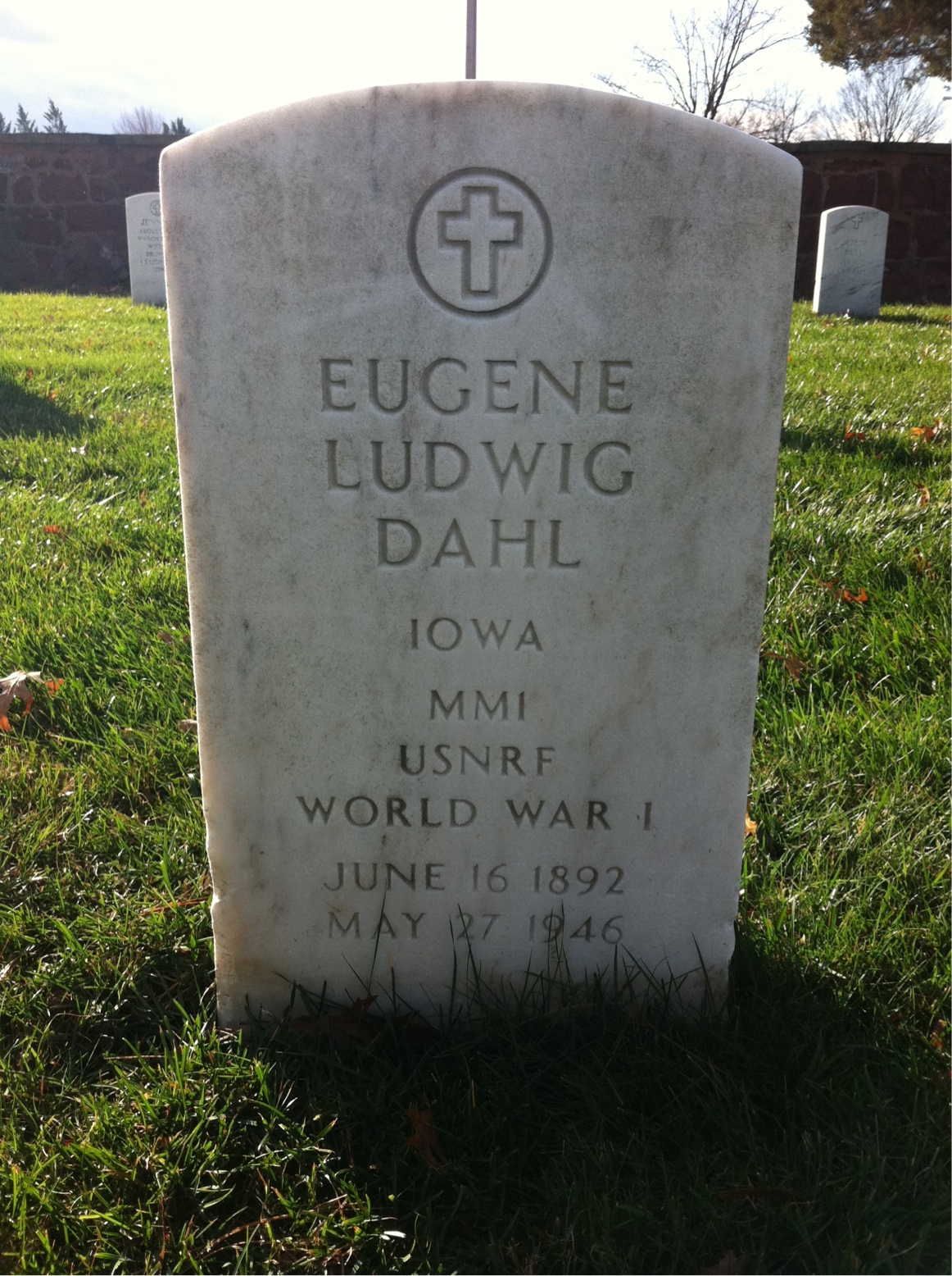 Headstone shared by 2 interments, including Pearl L Dahl