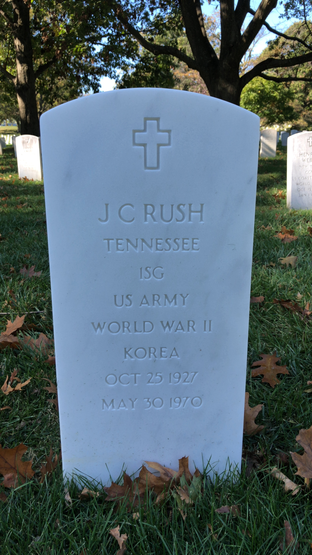 Headstone shared by 2 interments, including J C Rush