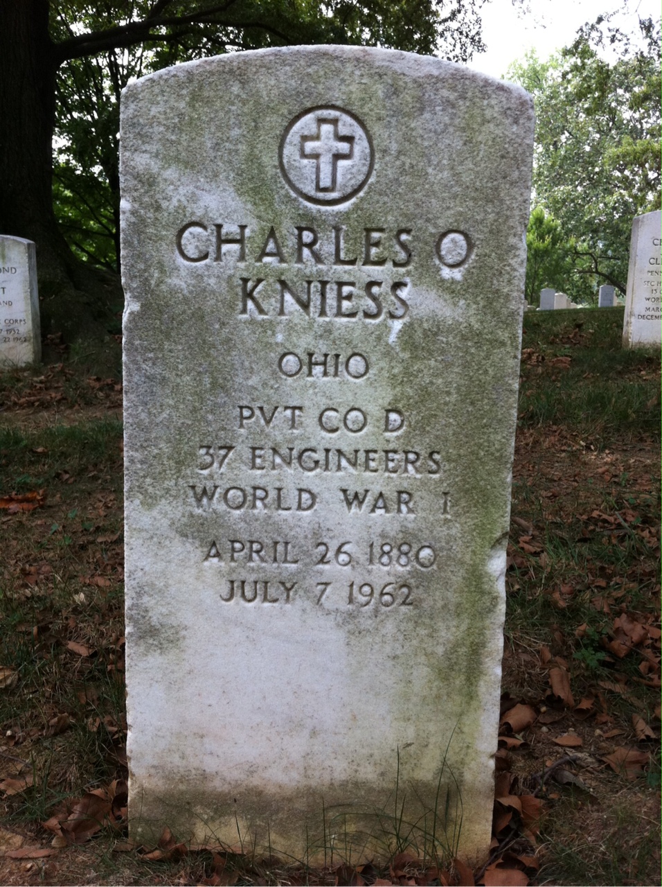Headstone shared by 2 interments, including Charles O Kniess