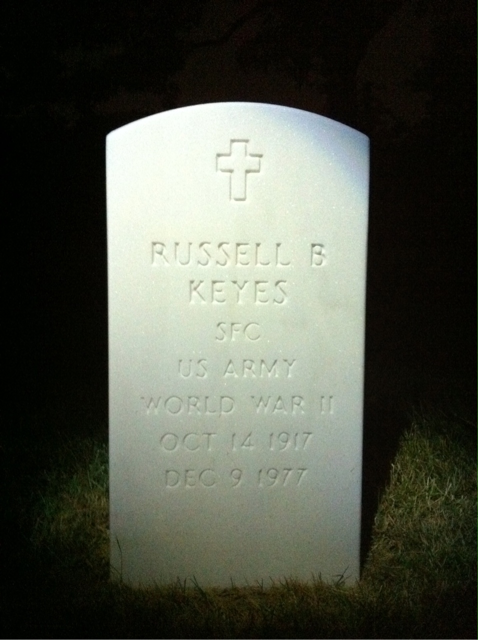 Headstone shared by 2 interments, including Russell Bernard Keyes