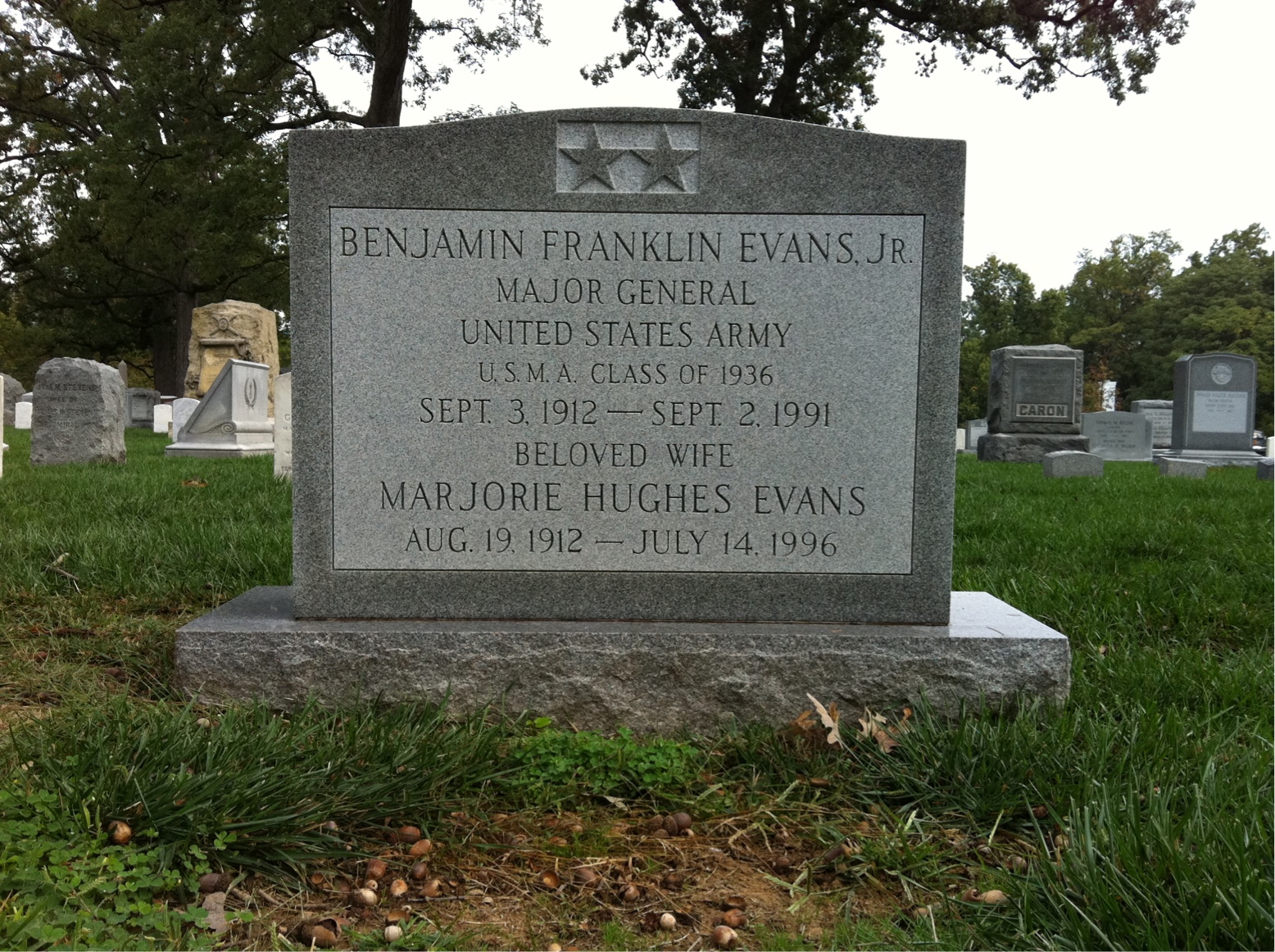 Headstone shared by 2 interments, including Benjamin F Evans Jr.