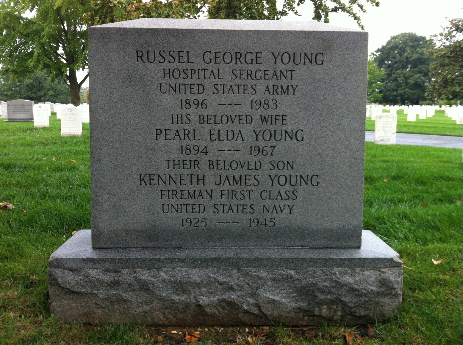 Headstone shared by 3 interments, including Pearl Young