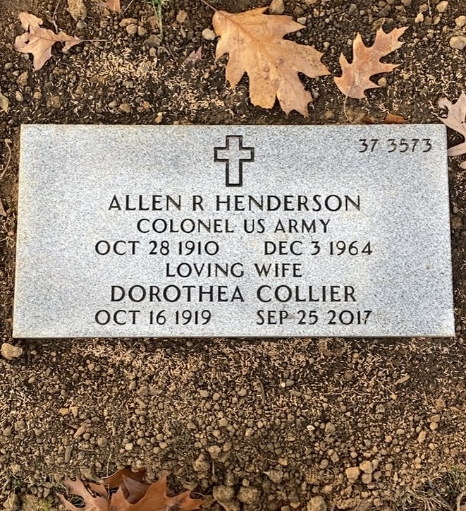 Headstone shared by 2 interments, including Allen R Henderson