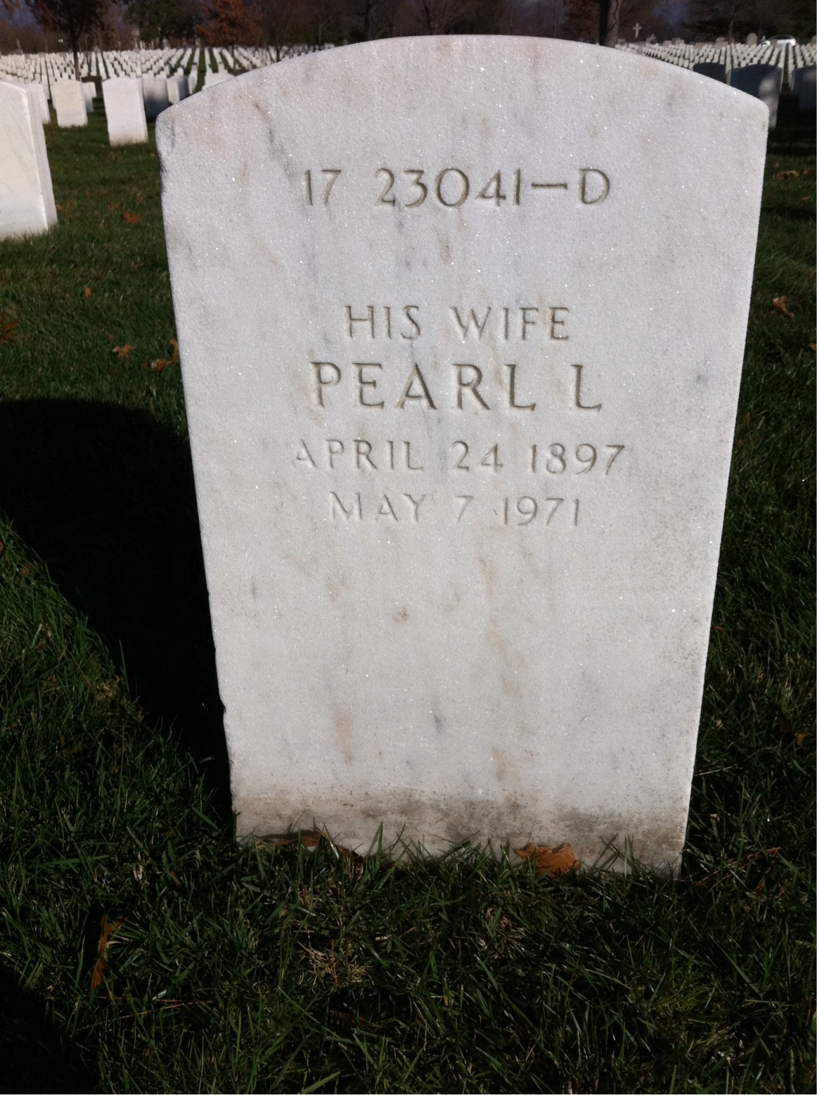 Headstone shared by 2 interments, including Pearl L Dahl