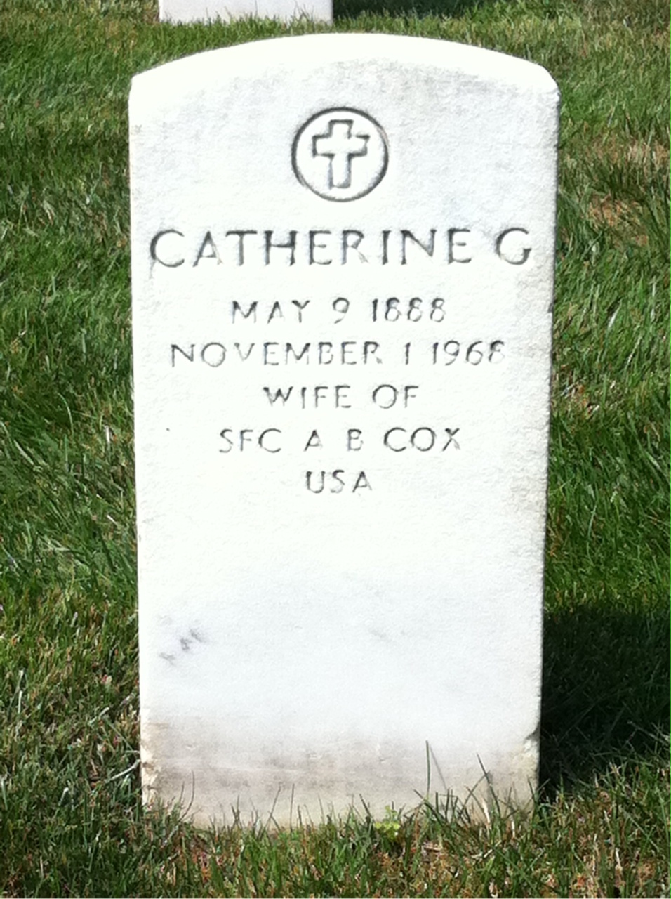 Headstone of Catherine G Cox