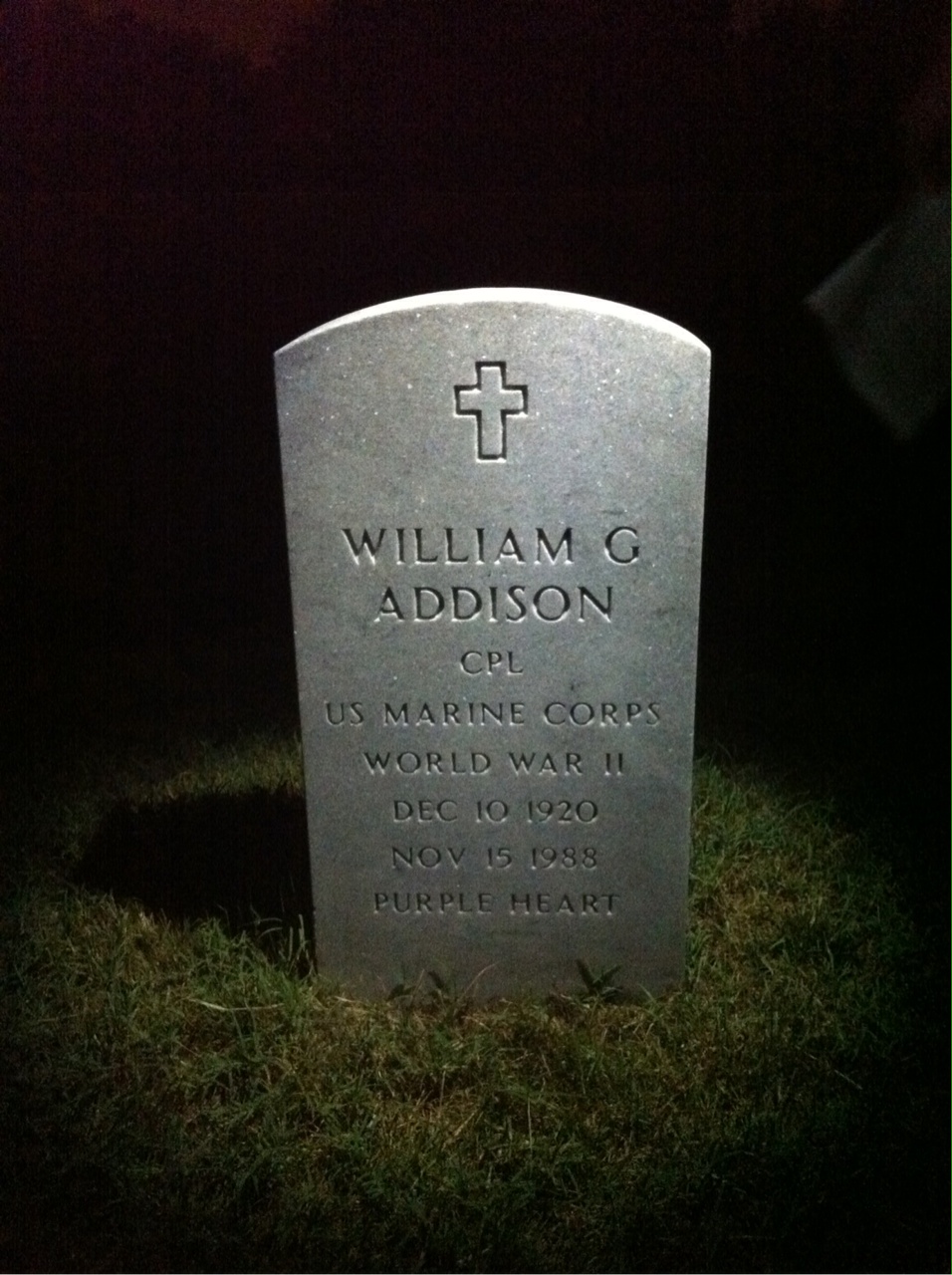 Headstone of William G Addison