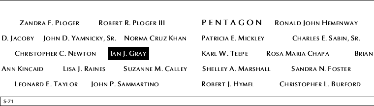 Panel S-71, South Pool, National September 11 Memorial