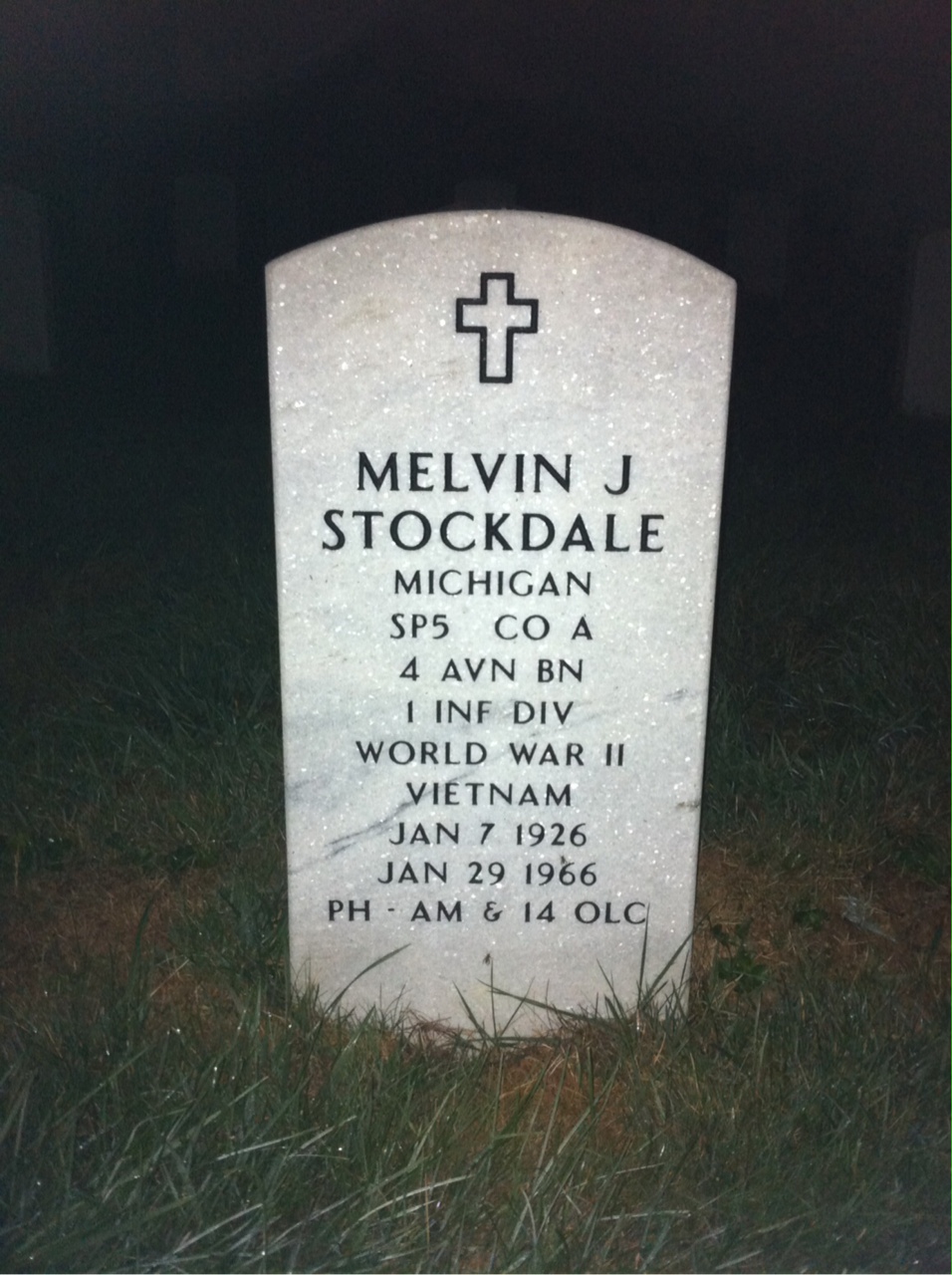 Headstone shared by 2 interments, including Melvin James Stockdale