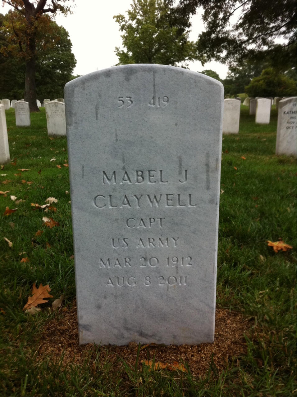 Headstone shared by 2 interments, including Mabel J Claywell