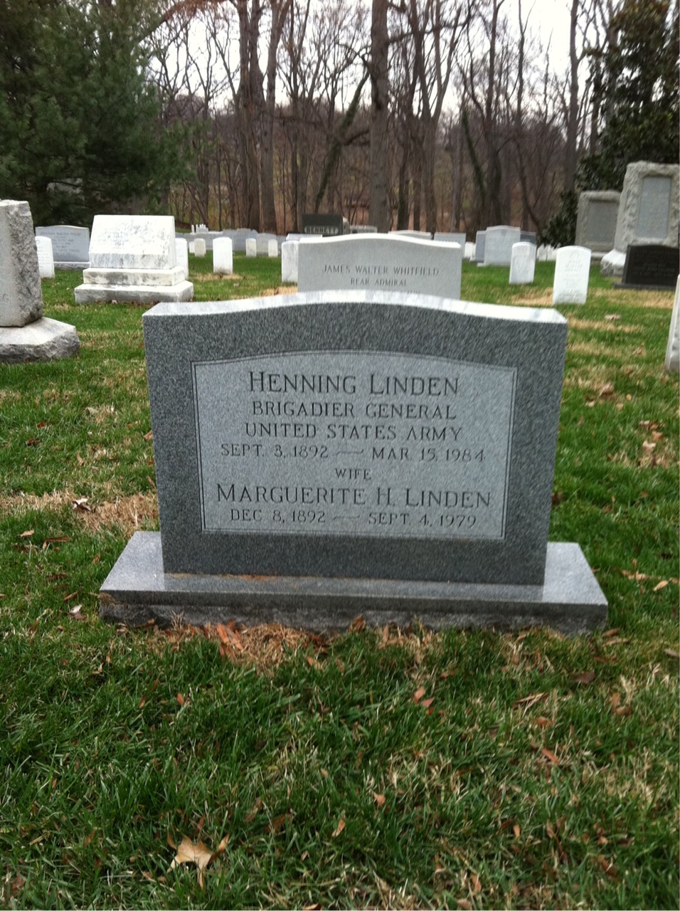Headstone shared by 2 interments, including Henning Linden
