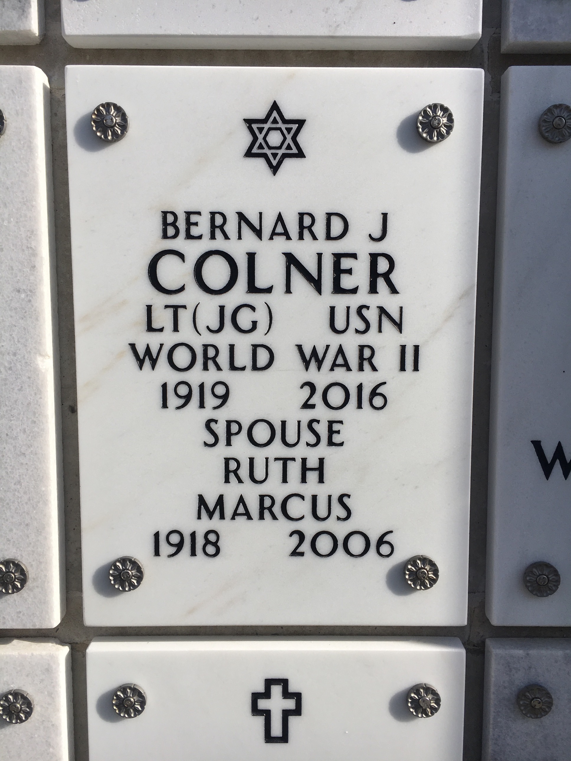 Headstone of Bernard J Colner