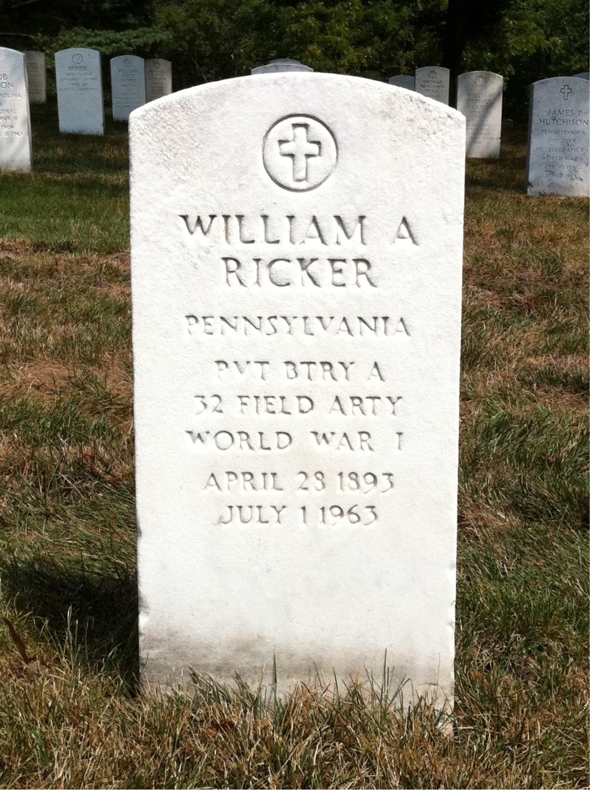 Headstone of William A Ricker