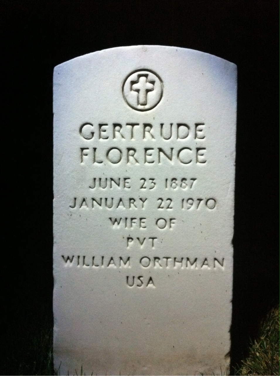 Headstone of Gertrude F Orthman