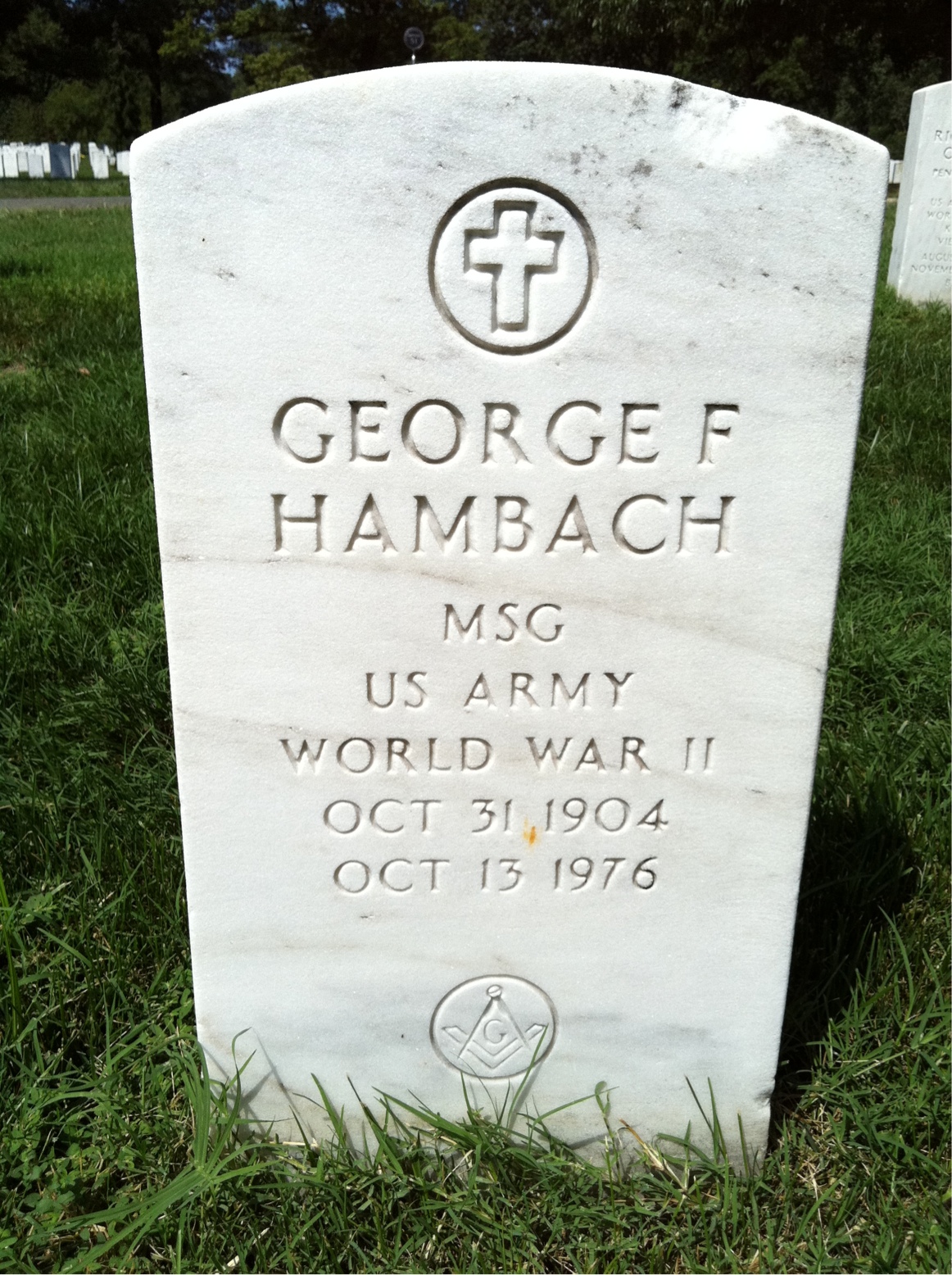 Headstone shared by 2 interments, including George F Hambach